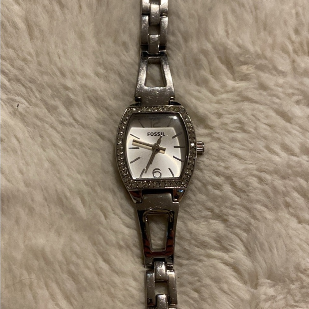 Fossil Women's Silver-Tone Watch with Crystal Accents